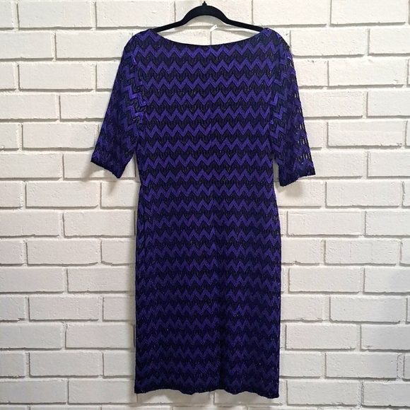 Connected Apparel Chevron Lace Overlay Silver Glitter Formal Dress. Size 14 - Picture 6 of 8